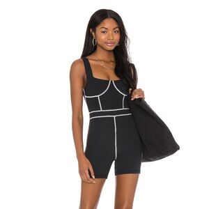 Who What Wear Black Romper with Contrast White Stitching